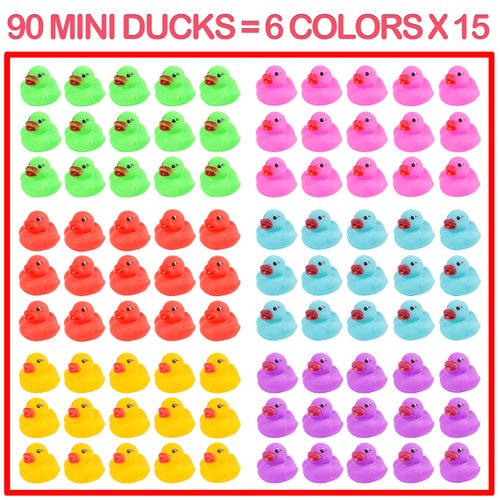 90-Pack Mini Rubber Ducks Set, Mini Colorful Rubber Duckies Bath Toy for Child,Float & Squeak Tiny Ducks Pool Toy Set for Kids Party Favors,Birthday Party Supplies,Prize Rewards