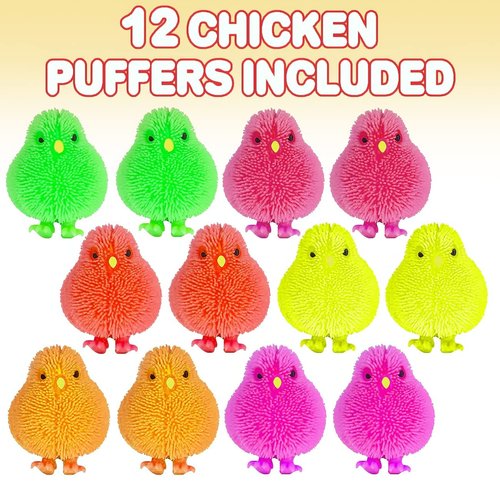 ArtCreativity 3 Inch chicken Puffer Toys for Kids (Pack of 12) Chick Surprise Toys for Filling Easter Eggs, Easter Party Favors, Egg Hunt Supplies, Stress Relief Toys for Kids, Assorted Neon Colors