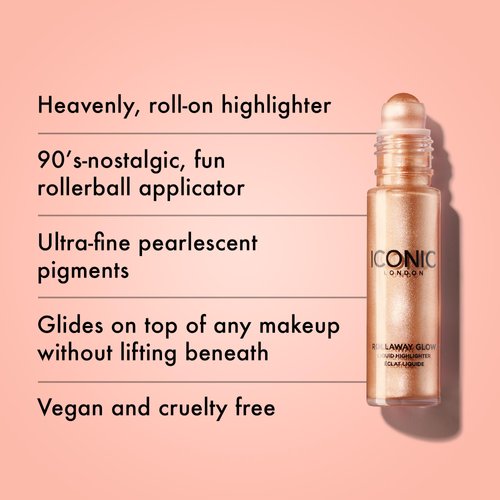 ICONIC LONDON Rollaway Glow | Liquid Highlighter for a Radiant Glow, Cruelty-Free, Vegan Makeup (Peach Paradise) 0.27 Fl oz