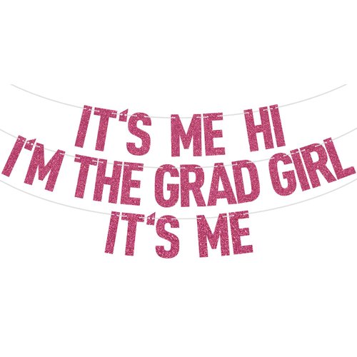 Rose Red Glitter It's Me Hi I'm the Grad Girl It's Me Banner, Class of 2024/Congrats 2024 Grad/Congratulation, 2024 Graduation Party Decorations Supplies for Girls