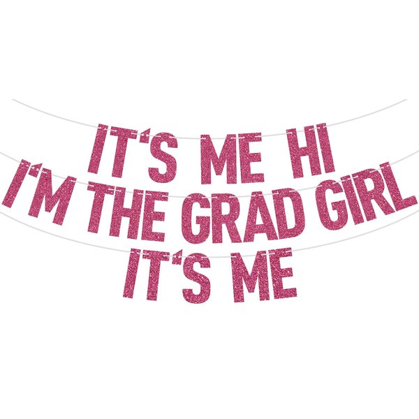 Rose Red Glitter It's Me Hi I'm the Grad Girl It's Me Banner, Class of 2024/Congrats 2024 Grad/Congratulation, 2024 Graduation Party Decorations Supplies for Girls