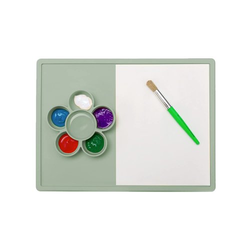 ezpz Play Mat - 24 Months+ (Sage) - Silicone Suction Placemat for Toddlers + Preschoolers - Flower Compartments Ideal for Snacks and Crafts
