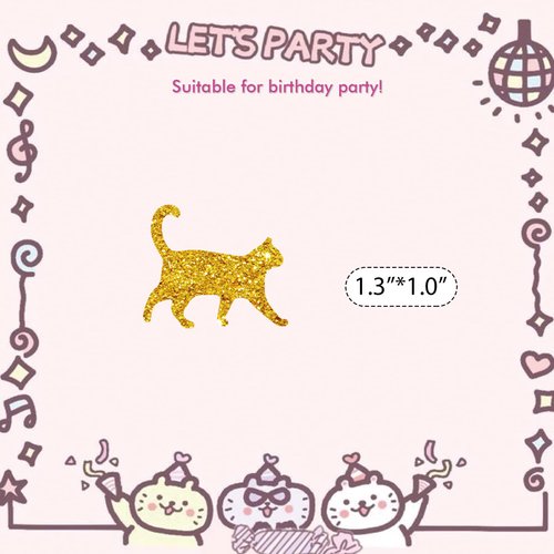 PINKAAJ Set of 100 Cat Confetti, Glitter Cat Paper Scatter, Cat Birthay Party Confetti, Cat Smash Cake Decor, Pet Cat Birthday Party Decor, Kitty Birthday Party Supplies (GOLD)