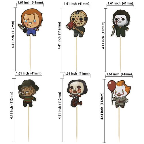 Gyufise 36Pcs Horror Movie Cupcake Toppers Horror Movie Halloween Cupcake Picks Halloween Birthday Cake Decorations for Halloween Horror Movie Theme Baby Shower Birthday Party Supplies