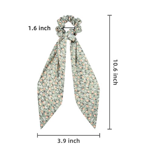 Yonchic 5-Piece Chiffon Classic Floral Bowknot Hair Ties, Elegant Hair Scarf Scrunchies Long Ribbon Ponytail Holders Head Bands, Elastic Vintage Bow Tie Hair Accessories for Ladies Women Girls