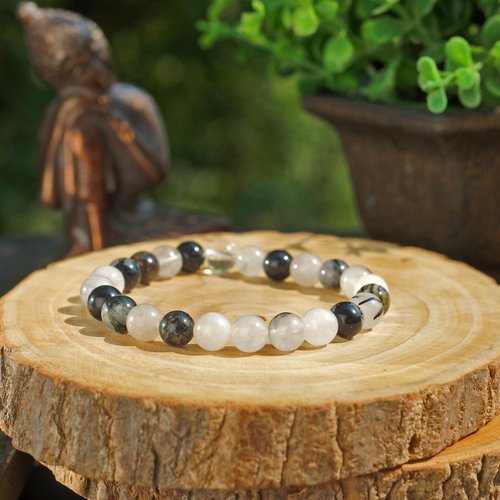 Manifestation Bracelet- Handmade Natural Black Rutile Bracelet - Natural Stone Yoga Bracelet - Gemstone Beaded Stretch Bracelet 8mm - Stone Bracelet
