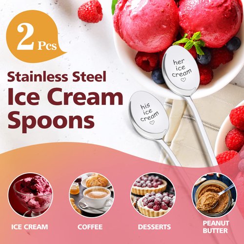 PRSTENLY Gifts for Boyfriend Girlfriend Christmas, Couples Gift Ideas for Husband Wife Wedding Anniversary Engagement, 2 Pcs His and Hers Ice Cream Spoon Valentines Day Gifts for Her Him Couples
