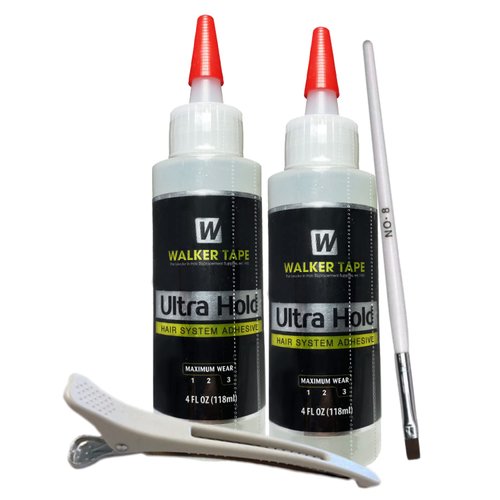 2pcs Ultra Hold Hair System Adhesive 4oz w/White Hair Clip &amp; Brush Bundle Pack | Waterproof Invis...