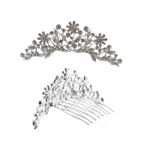 topwholesalejewel Mini Tiara Princess Rhinestone Crown Hair Comb Silver Plating