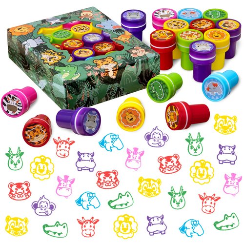 DMIGHT Jungle Safari Party Favors 20 PCS Wild Animals stamps for Kids Birthday Gifts, Zoo Animal ...