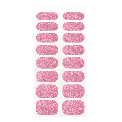 Self-Adhesive Glitter Shiny Pink Full Nail Wraps Stickers | Brighter, Thicker, Tougher Nail Polish Strips for Women Teens and Girls | DIY Nail Art Decoration (1 Sheet-16 Strips)