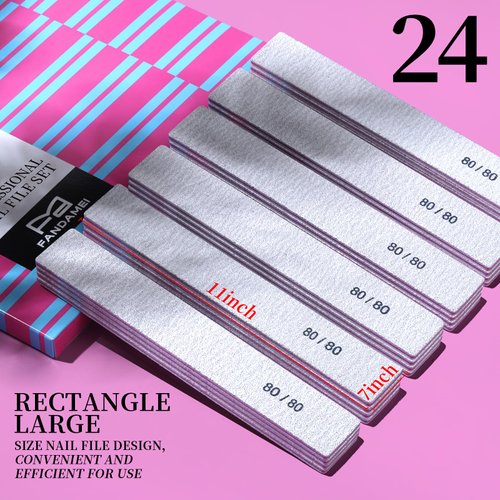 FANDAMEI Nail File, 24PCS 80/80 Grit Nail Files, Double Sided Emery Boards for Nails Buffering, Professional Nail File for Natural Acrylic Nails, Rectangular Manicure Nail Files Set, Coarse Grit 80/80