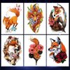 Oottati Waterproof Fake Temporary Tattoos Sticker 6 Sheets Color Arm Leg Orange Hand Print Fox Leave Flower