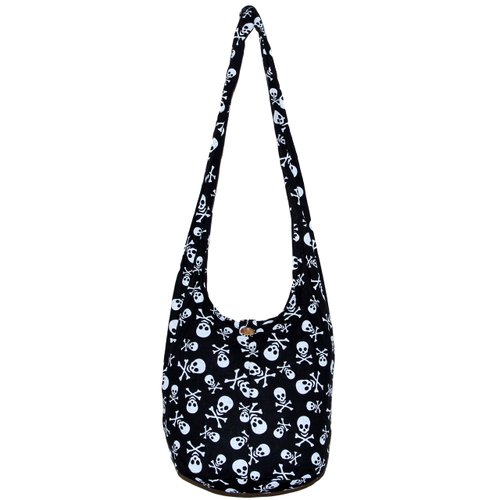 Skull Bohemian Boho Hobo Hippie Gothic Crossbody Bag Purse 33" Black (Black)