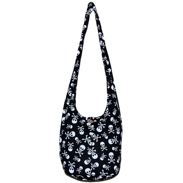 Skull Bohemian Boho Hobo Hippie Gothic Crossbody Bag Purse 33" Black (Black)