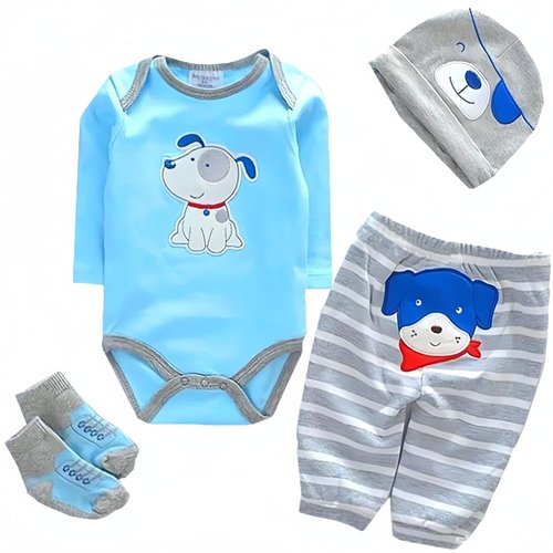 OYESY Reborn Baby Dolls Clothes Accessories Outfit for 17-23 Inch Reborn Newborn Baby Doll Boy Clothing Set 【Super Cute Puppy Pattern 4pcs Set Blue 】