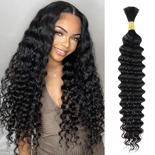 PEEKABOO Deep Wave for Braiding Hair No Weft Brazilian Virgin Human Hair Extensions for One Bundle(1 Bundle 50g) Micro 100% Unprocessed Human Hair 10A Natural Black Human Hair Deep Wavy 18 inch