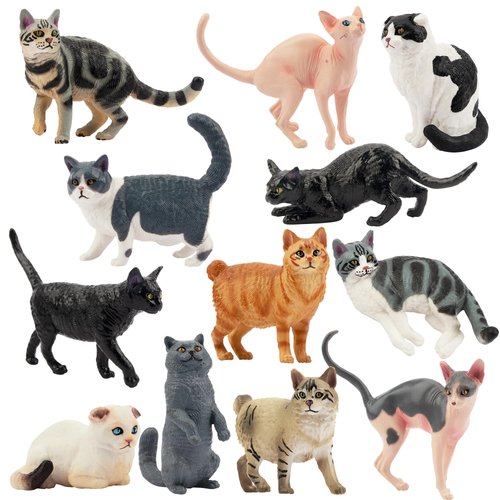 EYSCOTA 12PCS Cat Figurines, Plastic Cat Figures Realistic Kitten Toys, Cat Cake Toppers Christmas Birthday Gift for Kids & Children