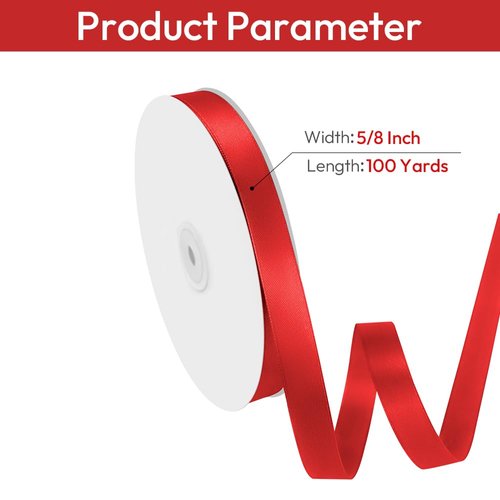 Isaspire 5/8" Width x 100 Yards Satin Ribbon, Red Ribbon Perfect for DIY Craft, Bows, Gift Wrapping, Flower Bouquet, Valentine's Day, Christmas and Party Decoration