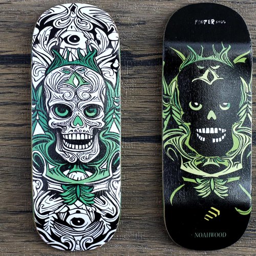 Noahwood Handmade Fingerboard Deck 97.5x35mm 5-Layer Color Maple Pro concave Creative Design Mini Skateboard (White fingersoul)