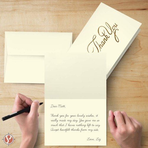 Gold Foil Embossed Thank You Cream Greeting Cards – Great for Holidays, Baby and Bridal Showers, Birthdays, Weddings, Graduations, Business, Complimentary Cards to Gifts and Presents – 25 per Pack