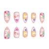 BAOYAALIN Colorful Almond Shaped Press on Nails Medium Fake Nails with Star Moon Design Glitter Full Cover False Acrylic Glue Stick on Nail for Women Girls 24Pcs