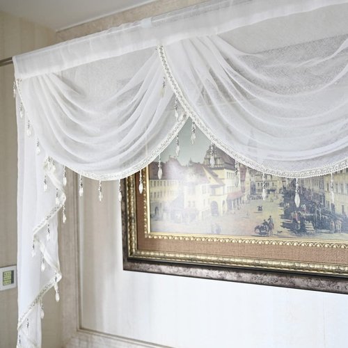 Risuho European White Sheer Valance Solid Color Waterfall Swag for Living Room Luxury Window Treatment for Bedroom, Rod Pocket Top 1 Panel 59 inches Wide