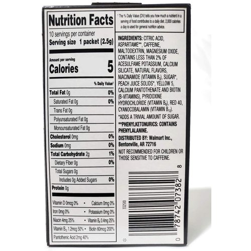 Great Value Sugar Free, Low Calorie ENERGY Peach Mango Drink Mix (Pack of 4)