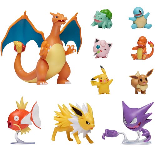 Pokémon Official Ultimate Battle Figure 10-Pack - 2" Pikachu, 2" Charmander, 2" Squirtle, 2" Bulbasaur, 2" Eevee, 2" Jigglypuff, 3" Magikarp, 3" Haunter, 3" Jolteon, 4.5” Charizard (Amazon Exclusive)