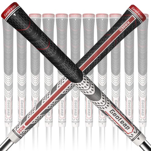 Geoleap ACE-R Golf Grips Set of 13- Back Rib Improved Control，Multi Compound Rubber And Cord Hybrid Golf Club Grips, Standard/Mdisize, 5 Colors Optional. (Midsize, White)