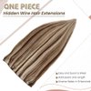 Wire Hair Extensions Chestnut Brown Mixed Platinum Blonde Highlights Real Wire Hair Extensions 20 inch Straight Invisible Wire Hair with Fish Line Natural Hair 100g
