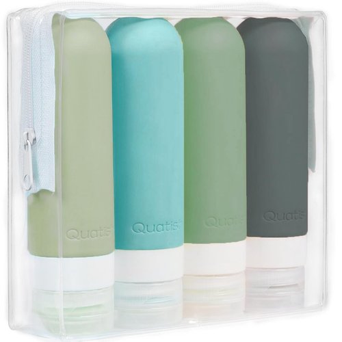 Quatish Travel Size Bottles, 4 Pack Leak Proof Travel Bottles for Toiletries, Silicone Travel Shampoo and Conditioner Bottles Tsa Approved, 3 oz Travel Size Containers with Clear Toiletry Bag