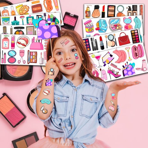 96 PCS Spa Makeup Temporary Tattoo Stickers Theme Birthday Party Decorations Supplies Favors Decor Cute Beauty Cosmetic Nail Tattoos Sticker Gifts for Kids Girls Women School Prizes Carnival Christmas