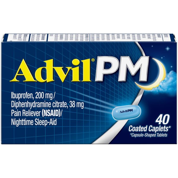 Advil PM Pain Reliever and Nighttime Sleep Aid, Pain Medicine with Ibuprofen for Pain Relief and Diphenhydramine Citrate for a Sleep Aid - 40 Coated Caplets