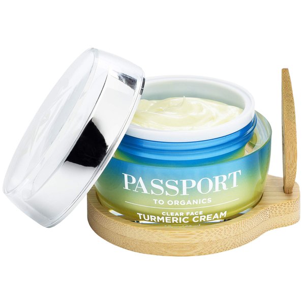 Passport to Organics Clear Face Turmeric Cream - Lightweight Face Cream for Sensitive Skin - Anti-Aging Skin Care with Vitamin E, Turmeric, Aloe Vera & More - Everyday Face and Neck Cream - 1.7oz