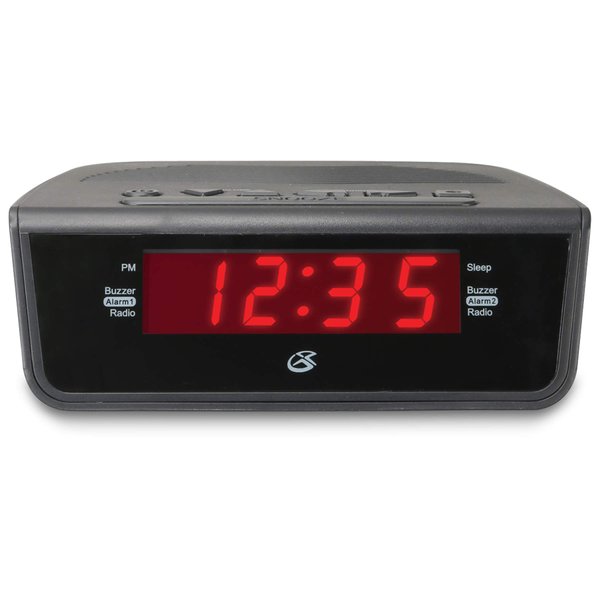 GPX C224B Dual Alarm Clock AM/FM Radio with Red LED Display (Black)