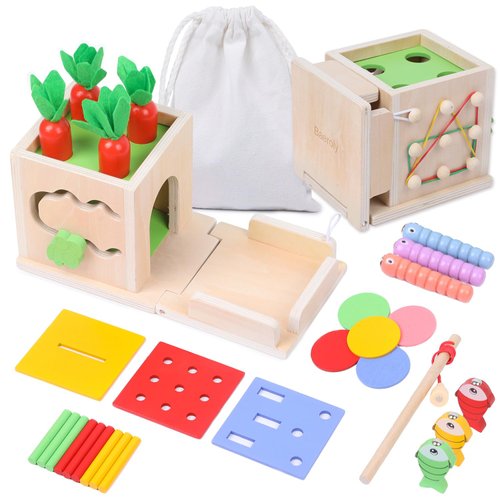 Generic Baeroly 8-in-1 Object Permanence Box Wooden Montessori Toys for Toddlers Wooden Toy Set for Babies Learning Activity Cube, Medium