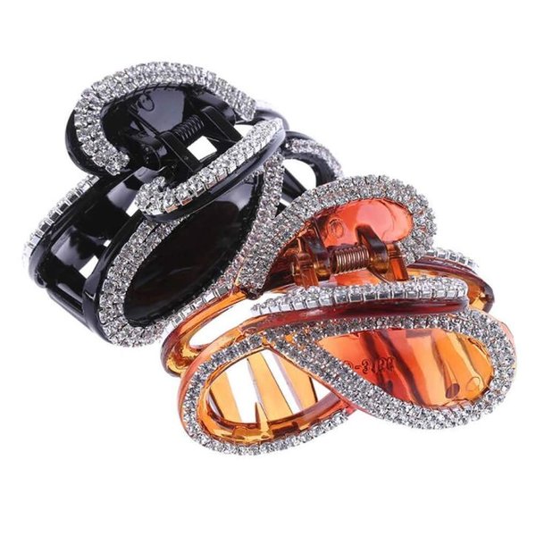 RAYNAG Set of 2 Elegant Rhinestones Claw Clip Jaw Clips For Thick Hair (Black+Brown)