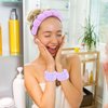 Ondder 10 Pcs Spa Headband and Wristband Set with Poder Puffs Spa Headband for Washing Face Makeup Headbands Purple Bubble Headband Skin Care Face Wash Sponge Puffy Head Bands Headband for Women Girls