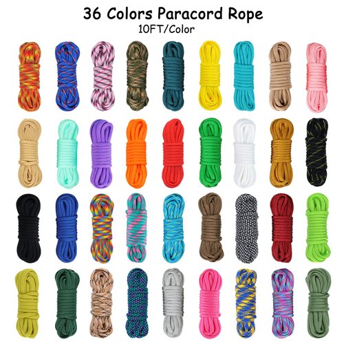 MONOBIN 36 Colors 10ft Paracord 550 Combo kit, Paracord Bracelets Making kit - Multifunction Paracord Rope with Instruction for Making Lanyard, Dog Collar, Idea for Gift (36 Colors A)