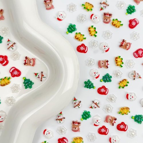 80Pcs Christmas Nail Charms 3D Christmas New Year Nail Charms Snowman Nail Art Supplies Santa Claus Deer Gloves Snowflake Elk Xmas Tree Resin Charms Christmas Nail Art Accessories for Women