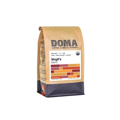 Doma Coffee "Virgil's Organic Blend" Dark Roasted Fair Trade Organic Whole Bean Coffee - 12 Ounce Bag