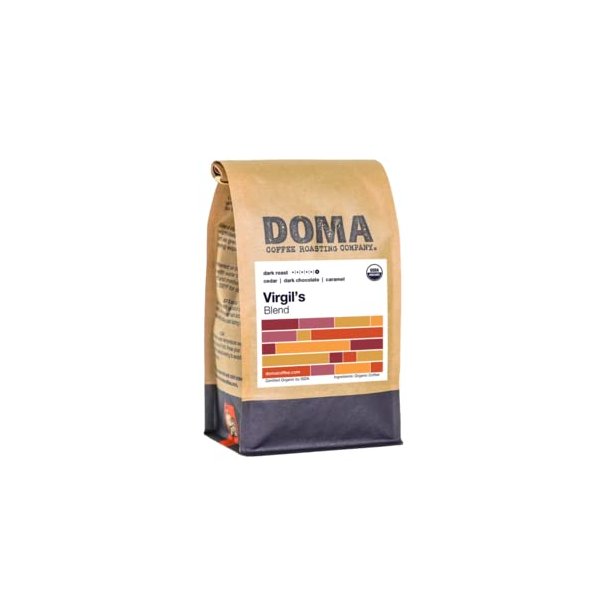 Doma Coffee "Virgil's Organic Blend" Dark Roasted Fair Trade Organic Whole Bean Coffee - 12 Ounce Bag