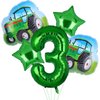 5Pcs Tractor Balloons, Green Tractor Birthday Number Mylar Foil Balloon Farm Theme 3rd Birthday Party Supplies Decor (3rd)