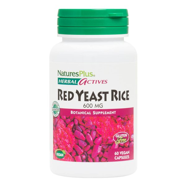 NaturesPlus Herbal Actives Red Yeast Rice - 600 mg, 60 Vegan Capsules - Maximum Potency Herbal Supplement, Cholesterol Support - Vegetarian, Gluten-Free - 60 Servings