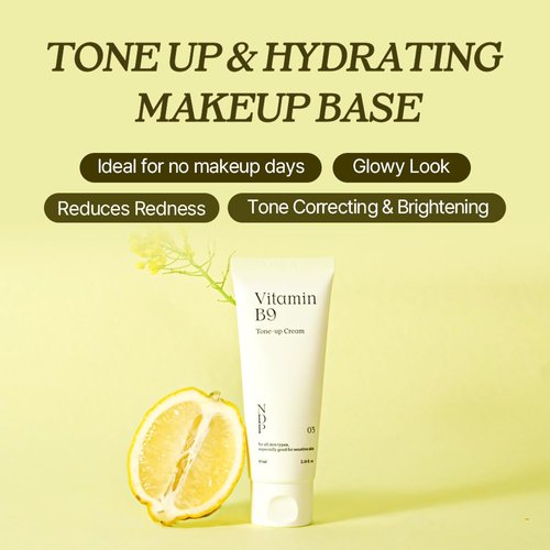 NATURAL DERMA PROJECT Makeup Primer Vitamin B9 Cream for Glowy Skin (65ml / 1.69 Fl Oz) Tone Up, Glass Skin, Dewy Radiance, Niacinamide, NDP