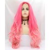 Yinuozhogntian Long Wave Pastel Pink Ombre Synthetic Lace Front Wigs for Women Bright Red Pink Wig Natural Wave Glueless Heat Resistant Fiber Drag Queen Wigs