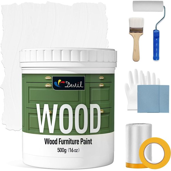 DWIL Matte Finish Furniture Paint - 16 Oz Wood Paint for Cabinets, Doors, Tables, and Dressers Refinishing - Water-Based, Non-Toxic & Odorless, Easy to Apply(White)-With Tools