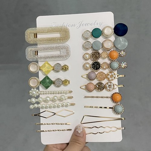 Mehayi 20 PCS Macaron Pearls and Acrylic Resin Hair Clips, Handmade Cute Hair Barrettes Bobby Pins, Glitter Crystal Geometric Hairpin, Elegant Gold Hair Accessories, Gifts for Women Girls…