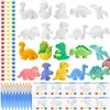Simgoing 20 Set Dinosaur DIY Painting Kit Ceramic to Paint Your Own Dinosaur Statues Unpainted Plaster Figurines Brushes Acrylic Paints Bags Arts and Crafts Kits Party Favor for Kids Boys Adults Girls
